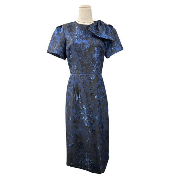 Rickie Freeman Teri Jon‎ Metallic Bow Short Sleeve Floral Cocktail Dress Size 6 - Picture 1 of 9